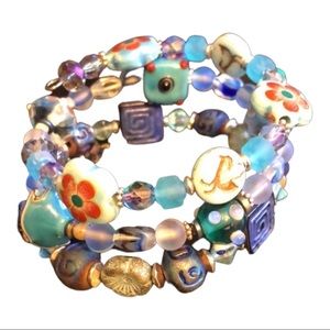 Hand crafted blue bead soup bracelet